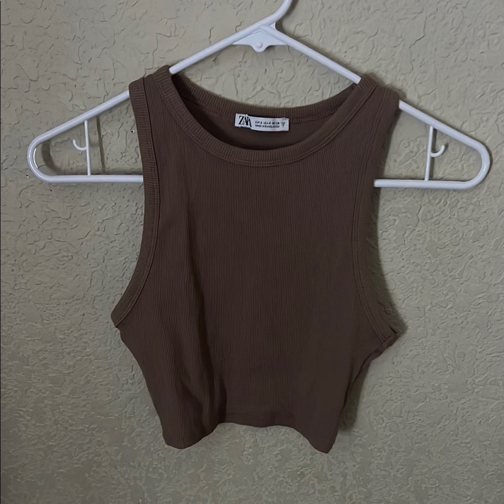 ZN Brown Ribbed Crop Top